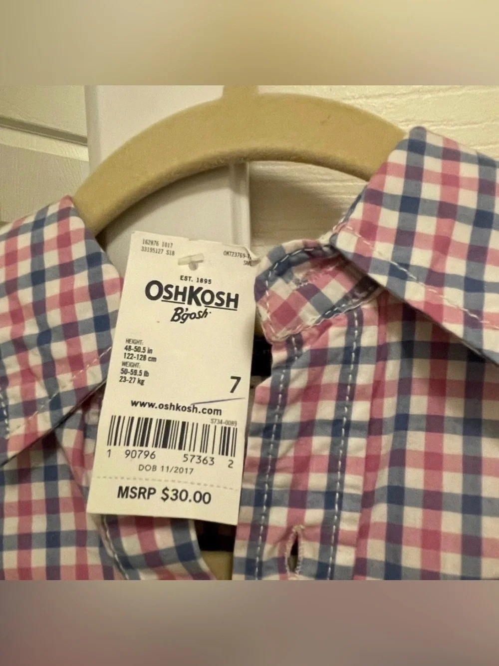 OshKosh B'gosh Kid Pink and Blue Plaid Button-Up Shirt